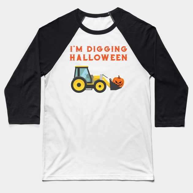 Halloween Pumpkin Face Tractor For Boys Baseball T-Shirt by macshoptee